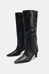LEATHER KITTEN HEEL BOOTS