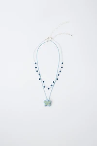 PACK OF TWO BUTTERFLY AND FLOWER BEADED NECKLACES