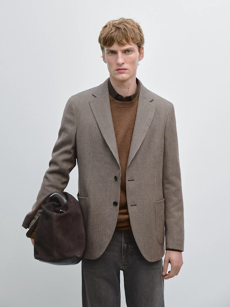 Wool blend houndstooth blazer