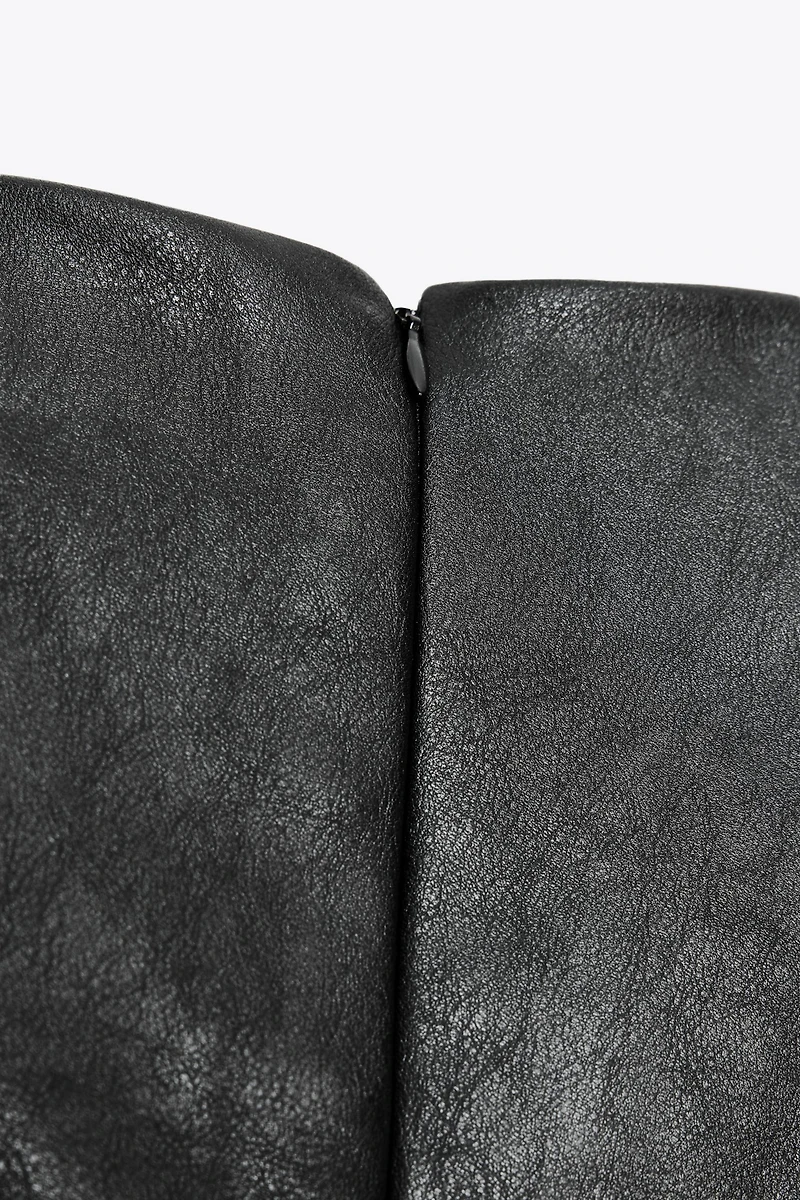 FAUX LEATHER SHORT DRESS WITH SHOULDER PADS