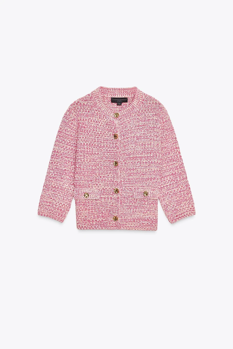 KNIT CARDIGAN WITH ELBOW-LENGTH SLEEVES