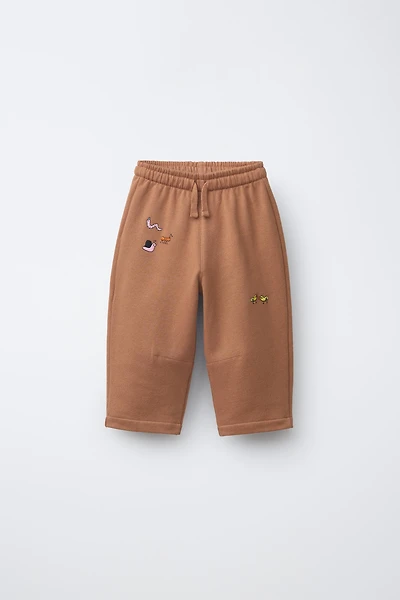 EMBROIDERED ANIMAL PLUSH PANTS