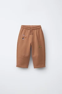 EMBROIDERED ANIMAL PLUSH PANTS
