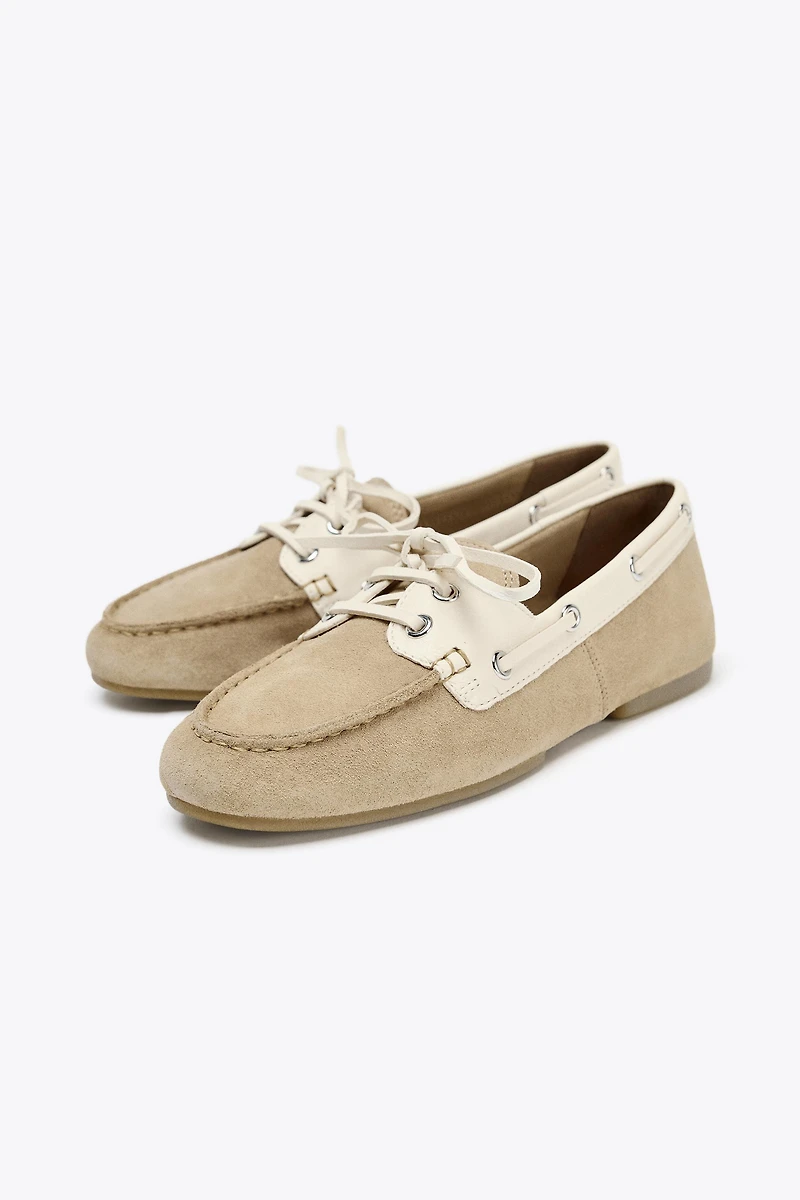 COMBINED SUEDE LACE-UP LOAFERS
