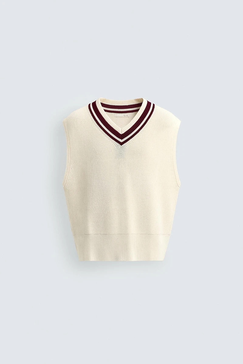 CONTRAST RIB KNIT VEST