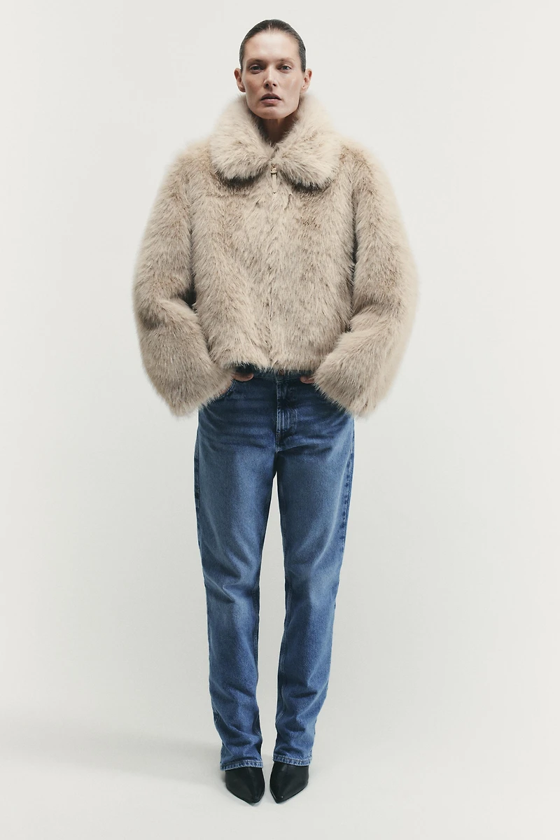 VESTE DOUBLE FACE EFFET FOURRURE