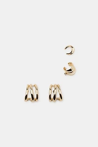 PACK OF TRIPLE HOOP EAR CUFF EARRINGS