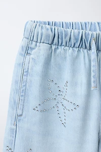 WIDE LEG RHINESTONE JEANS