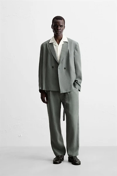 100% LINEN DOUBLE BREASTED SUIT BLAZER
