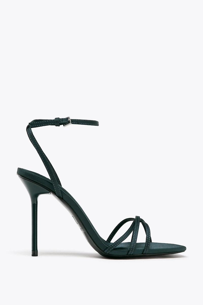 SATIN EFFECT STRAPPY HEELED SANDALS