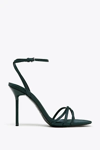 SATIN EFFECT STRAPPY HEELED SANDALS
