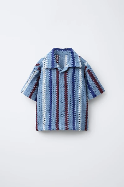 STRIPED CROCHET KNIT SHIRT
