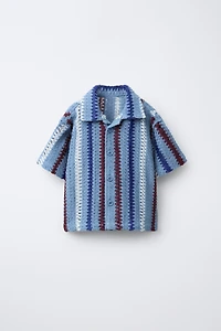 STRIPED CROCHET KNIT SHIRT