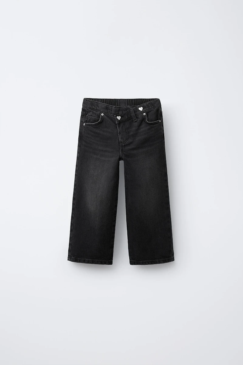 CROSSOVER WAIST WIDE LEG JEANS