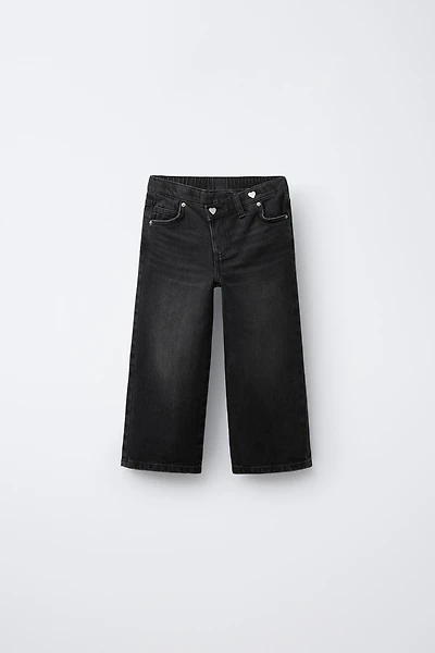CROSSOVER WAIST WIDE LEG JEANS