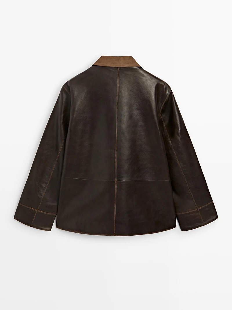 Nappa leather parka with corduroy detail