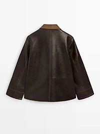 Nappa leather parka with corduroy detail