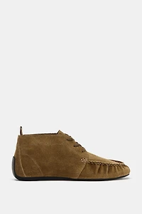 RUCHED SPLIT LEATHER ANKLE BOOTS
