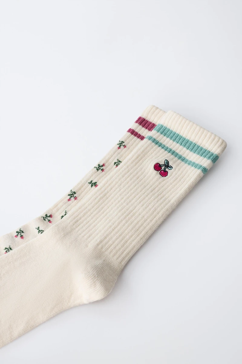TWO-PACK OF LONG FLORAL STRIPED SOCKS