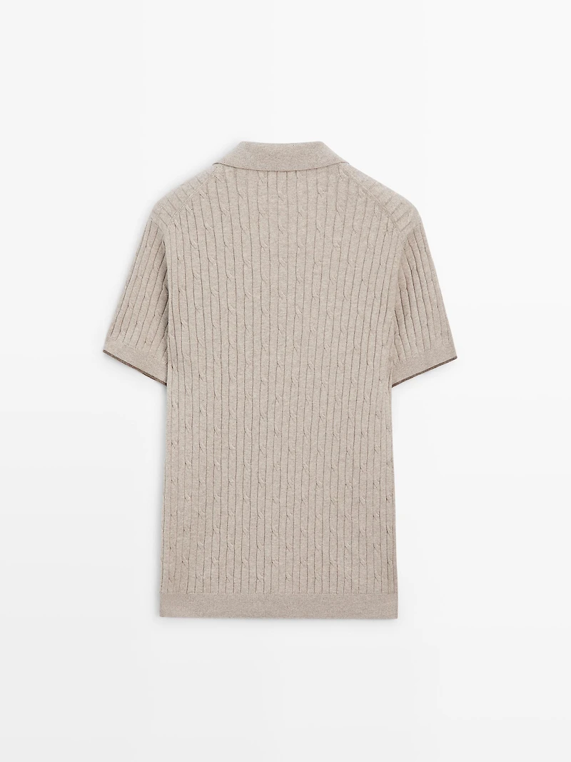 Pull polo maille tressée avec coton