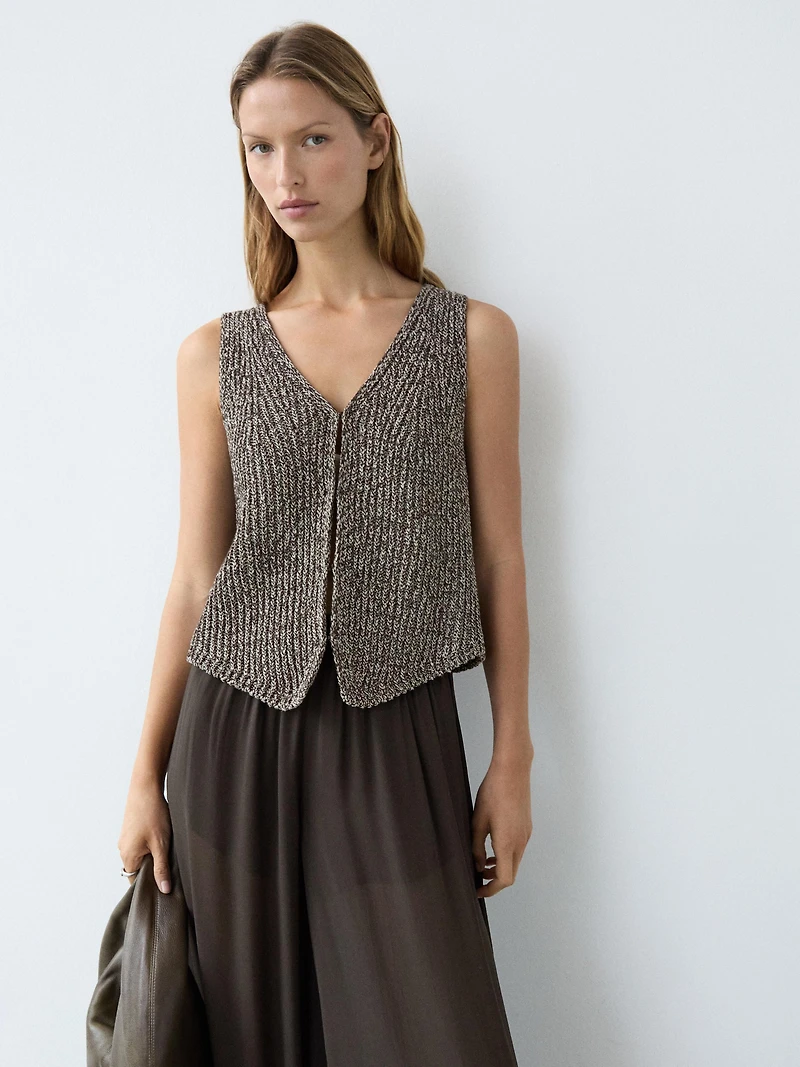 Cotton blend V-neck knit vest