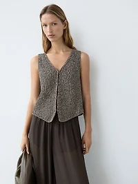 Cotton blend V-neck knit vest