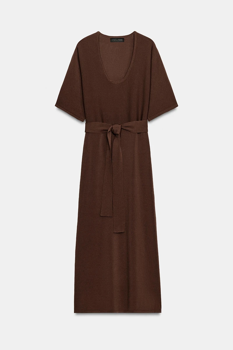 BELTED KNIT MIDI DRESS