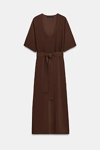 BELTED KNIT MIDI DRESS