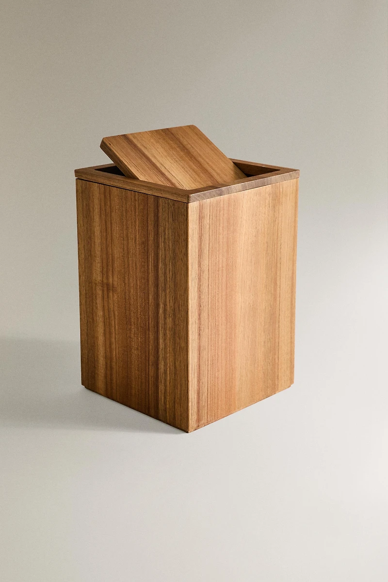 LARGE SQUARE WOODEN BATHROOM BIN