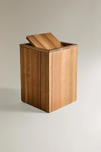 LARGE SQUARE WOODEN BATHROOM BIN