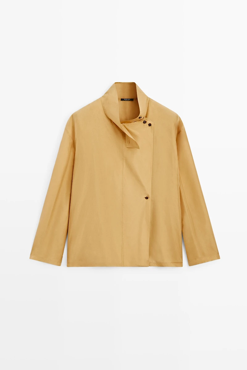 100% silk crossover mock neck shirt