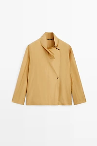 100% silk crossover mock neck shirt