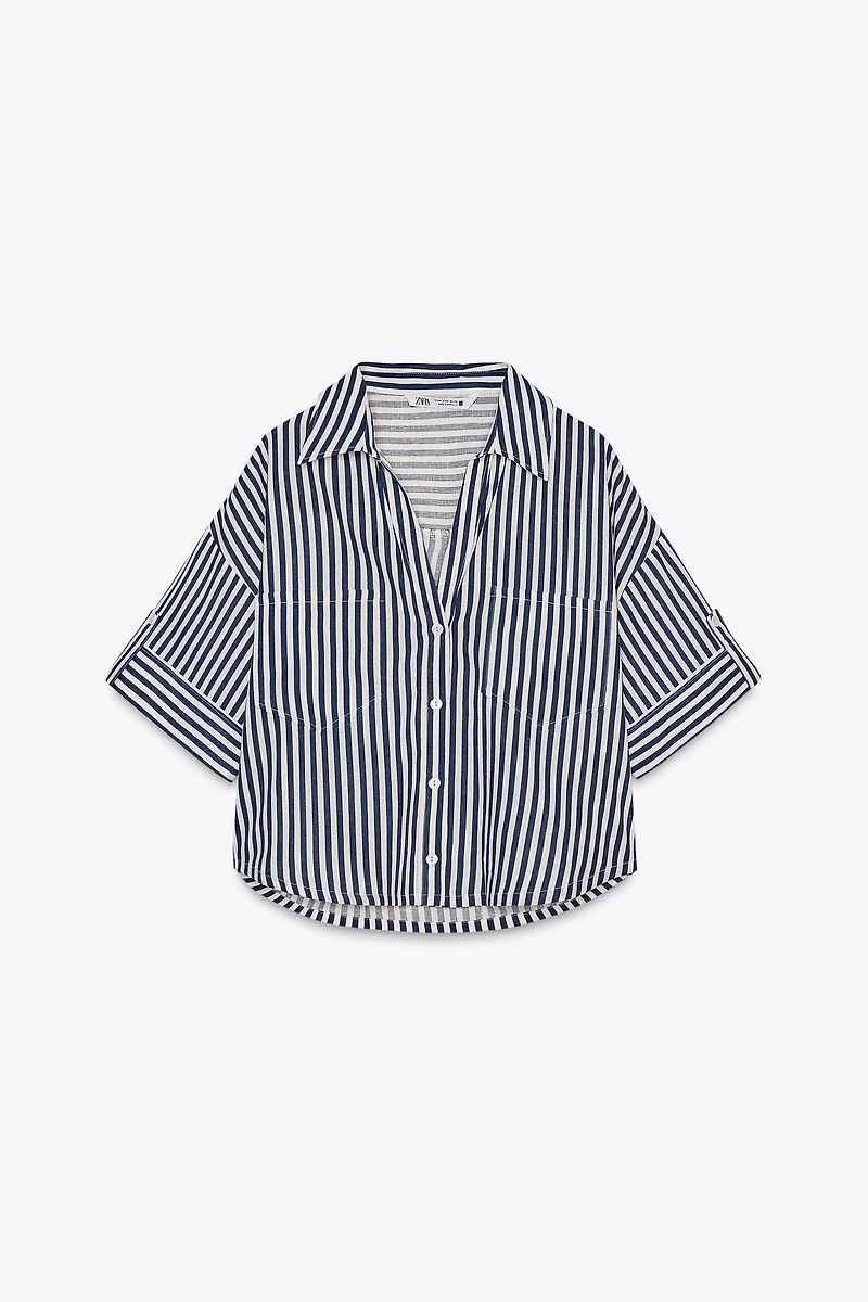 LINEN BLEND CROPPED SHIRT
