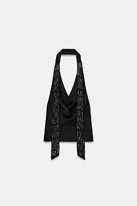 SATIN EFFECT SCARF BEADED TOP
