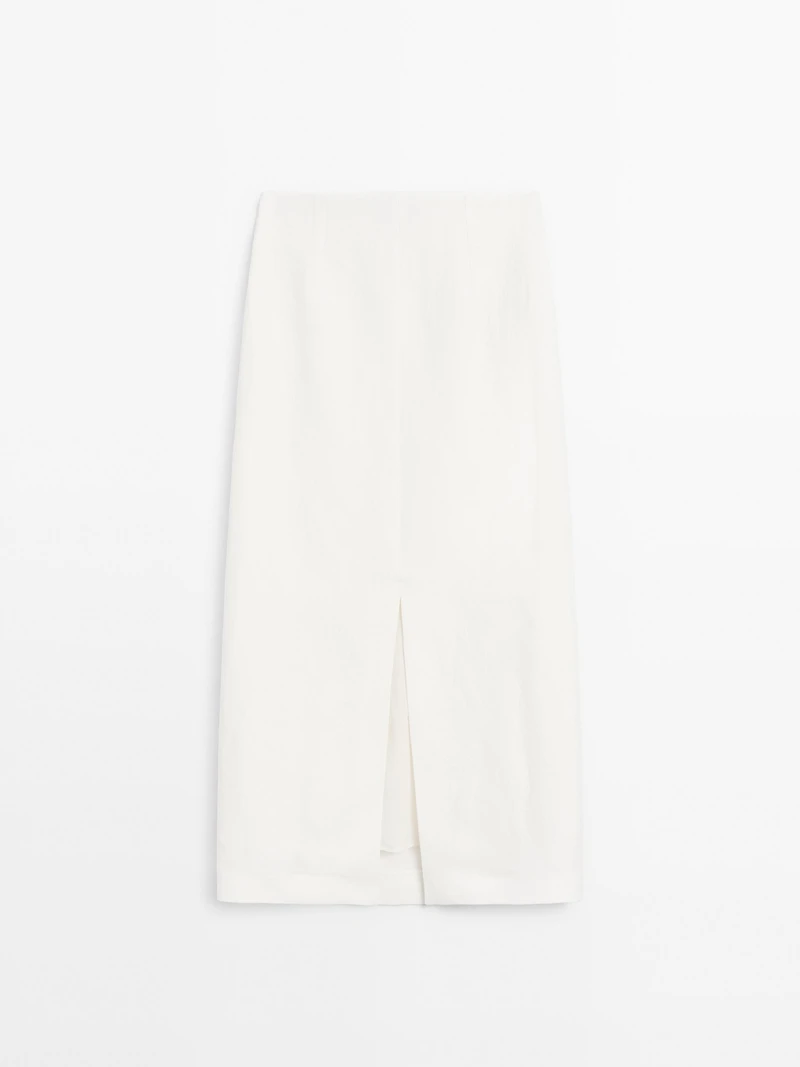 Straight hemp blend midi skirt