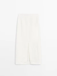 Straight hemp blend midi skirt