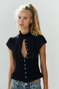 STRIPED HONEYCOMB RUFFLE SHIRT