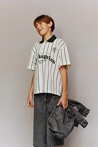STRIPED TEXT KNIT SHIRT