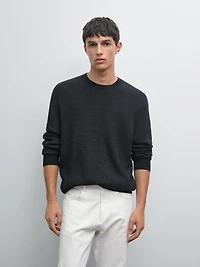 Denim-effect knit sweater