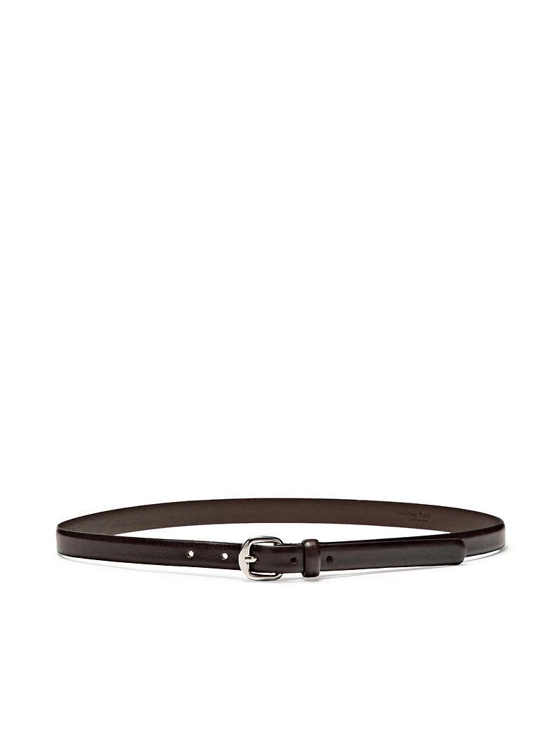 Leather belt with arched buckle