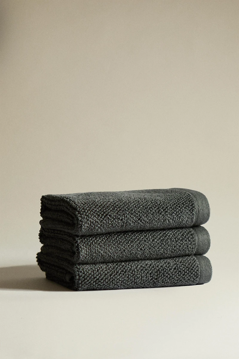 LOT DE 3 SERVIETTES DE TOILETTE EN COTON POINT DE RIZ