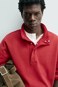 COMBINATION WAFFLE POLO SWEATSHIRT