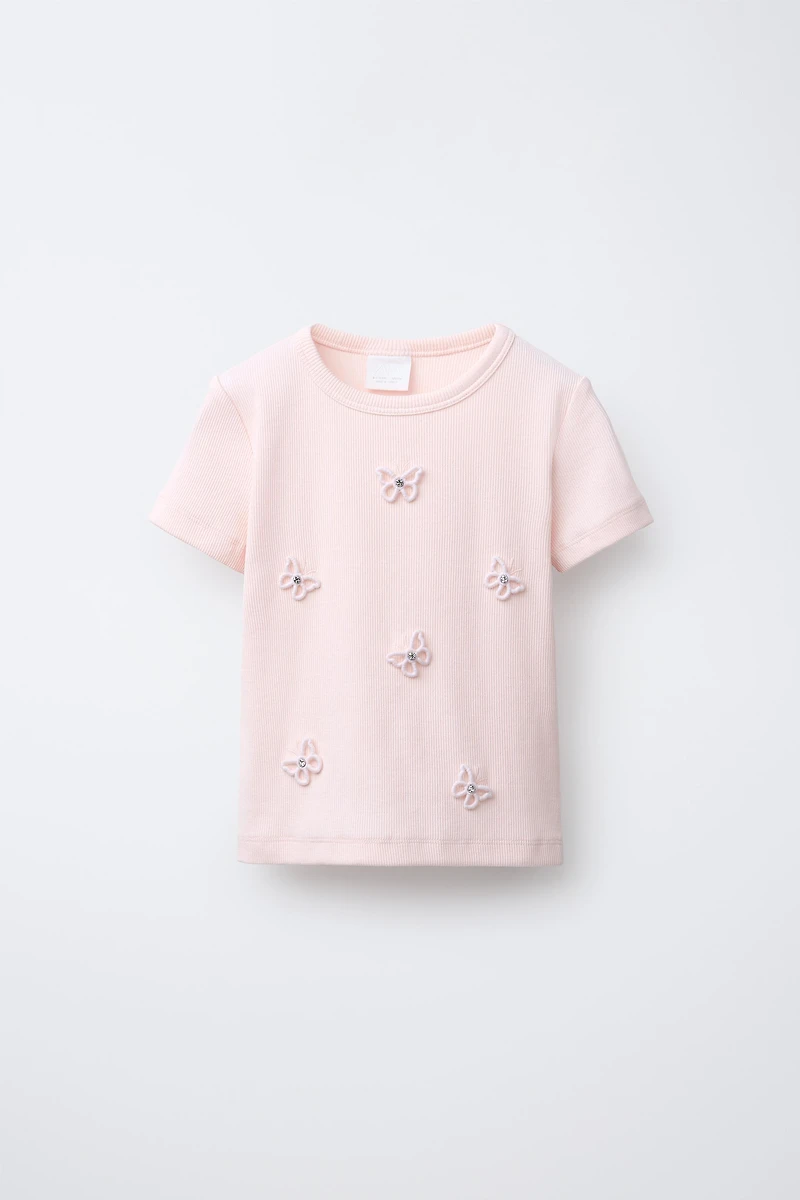 RIBBED JEWELED APPLIQUÉ SHIRT