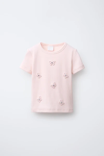 RIBBED JEWELED APPLIQUÉ SHIRT
