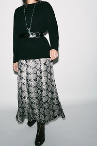 ANIMAL PRINT SATIN MIDI SKIRT