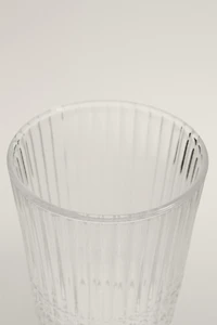 GLASS TUMBLER WITH RAISED GEOMETRIC DESIGN