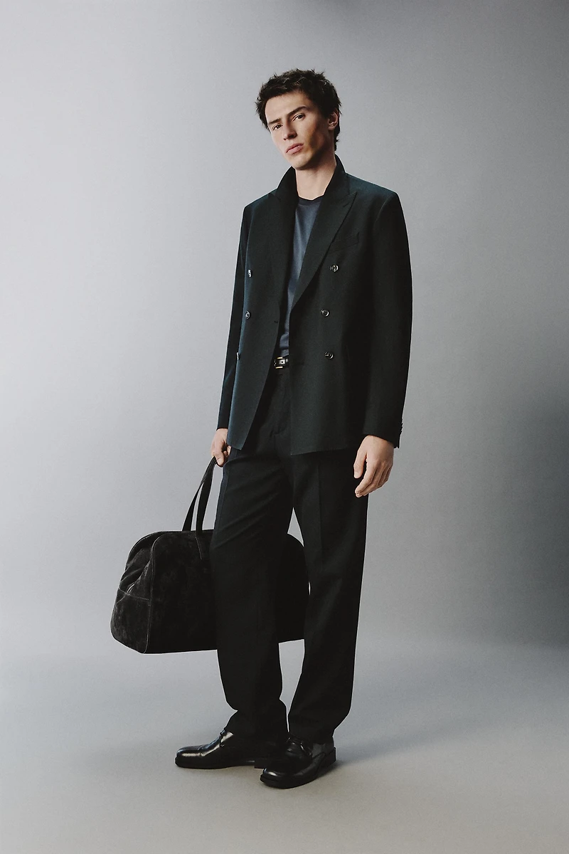 DOUBLE BREASTED WOOL BLEND SUIT JACKET