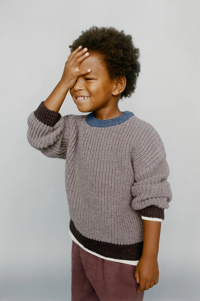 PULL GROSSE MAILLE LISERÉS CONTRASTE