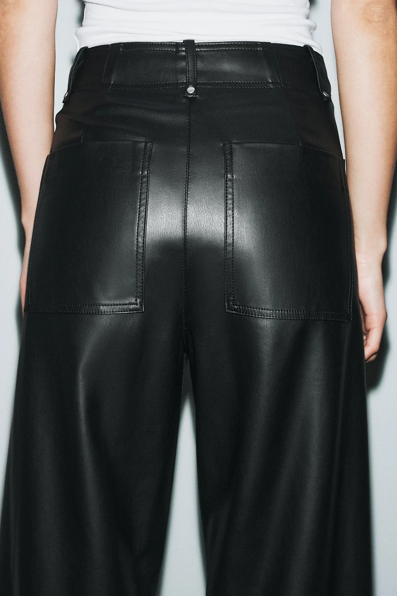 ZW COLLECTION FAUX LEATHER TAILORED WIDE LEG PANTS