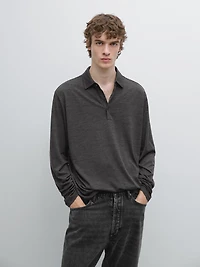 Wool blend knit polo sweater